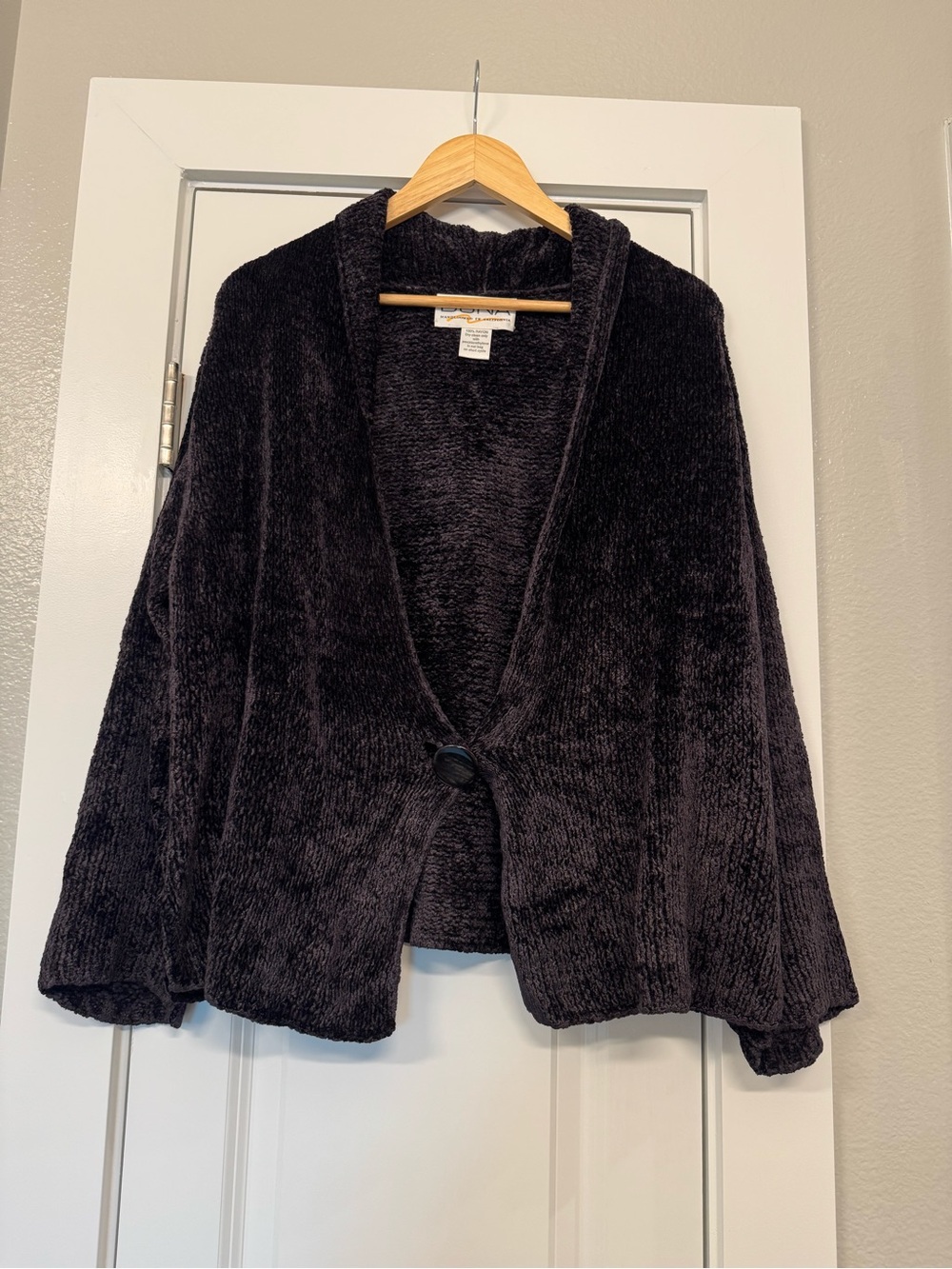 Cozy Plush Open-Front Cardigan Jacket - Dark Purple